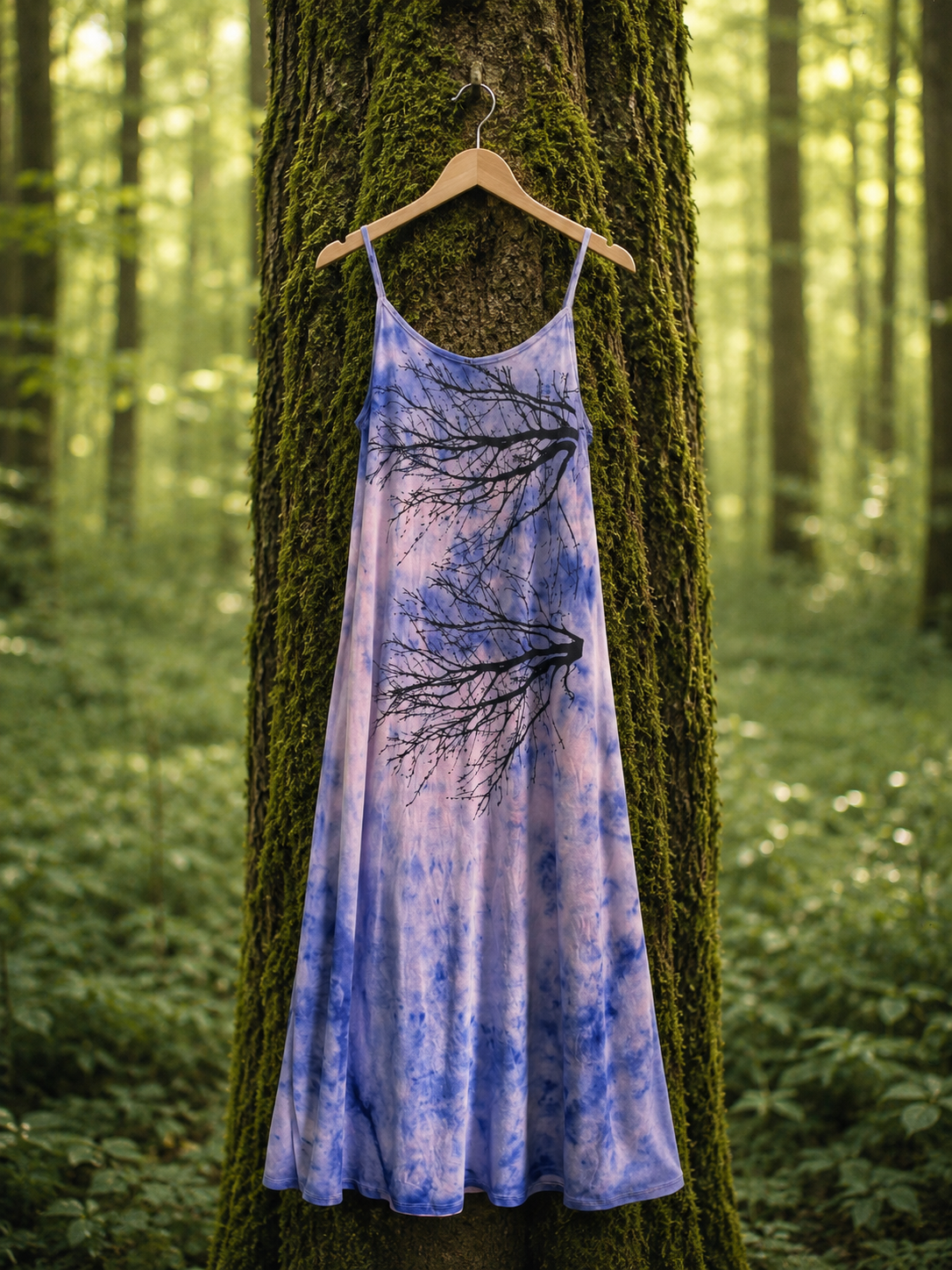 Watercolor Dye: Two Tree/Blue Sky Pocket Tank Dress-Melon and Bluenerry
