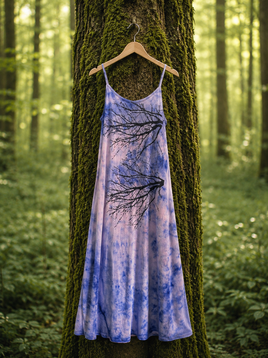 Watercolor Dye: Two Tree/Blue Sky Pocket Tank Dress-Melon and Blueberry