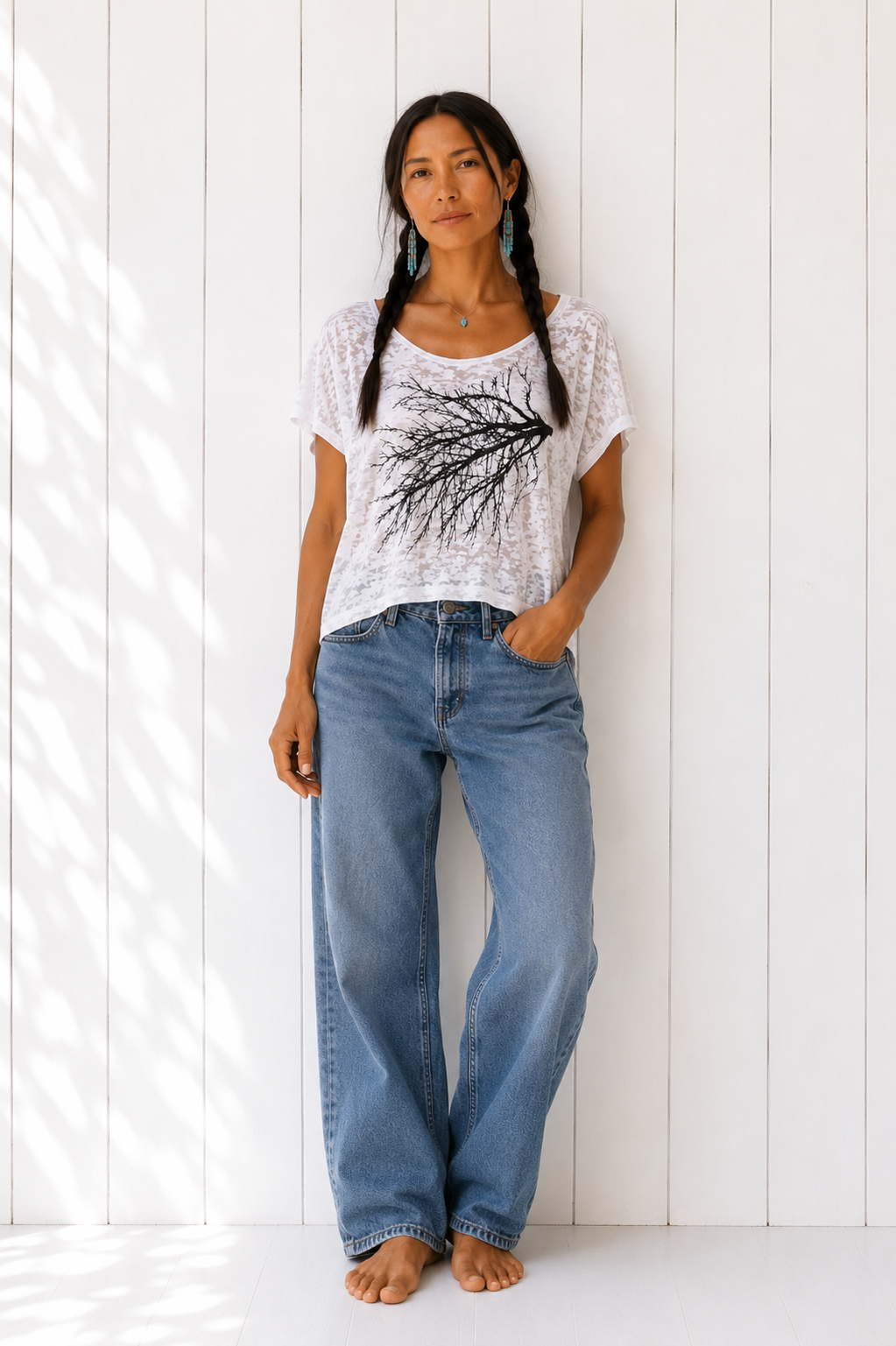 Single Branch Burnout Tee-White