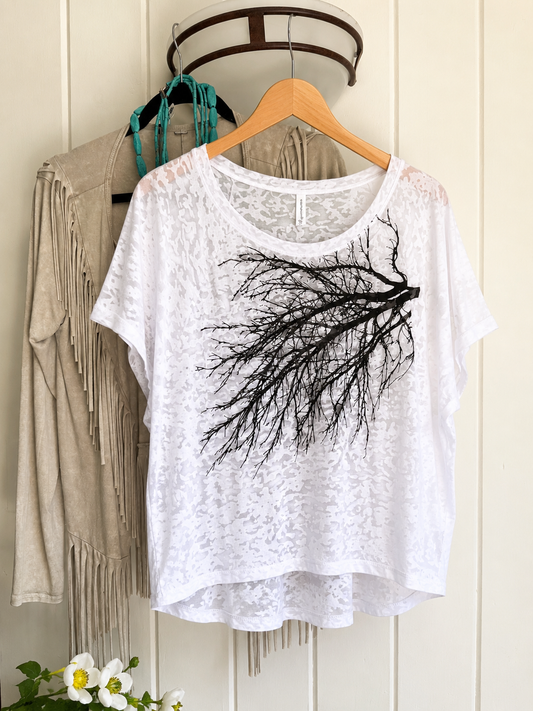 Single Branch Burnout Tee-White