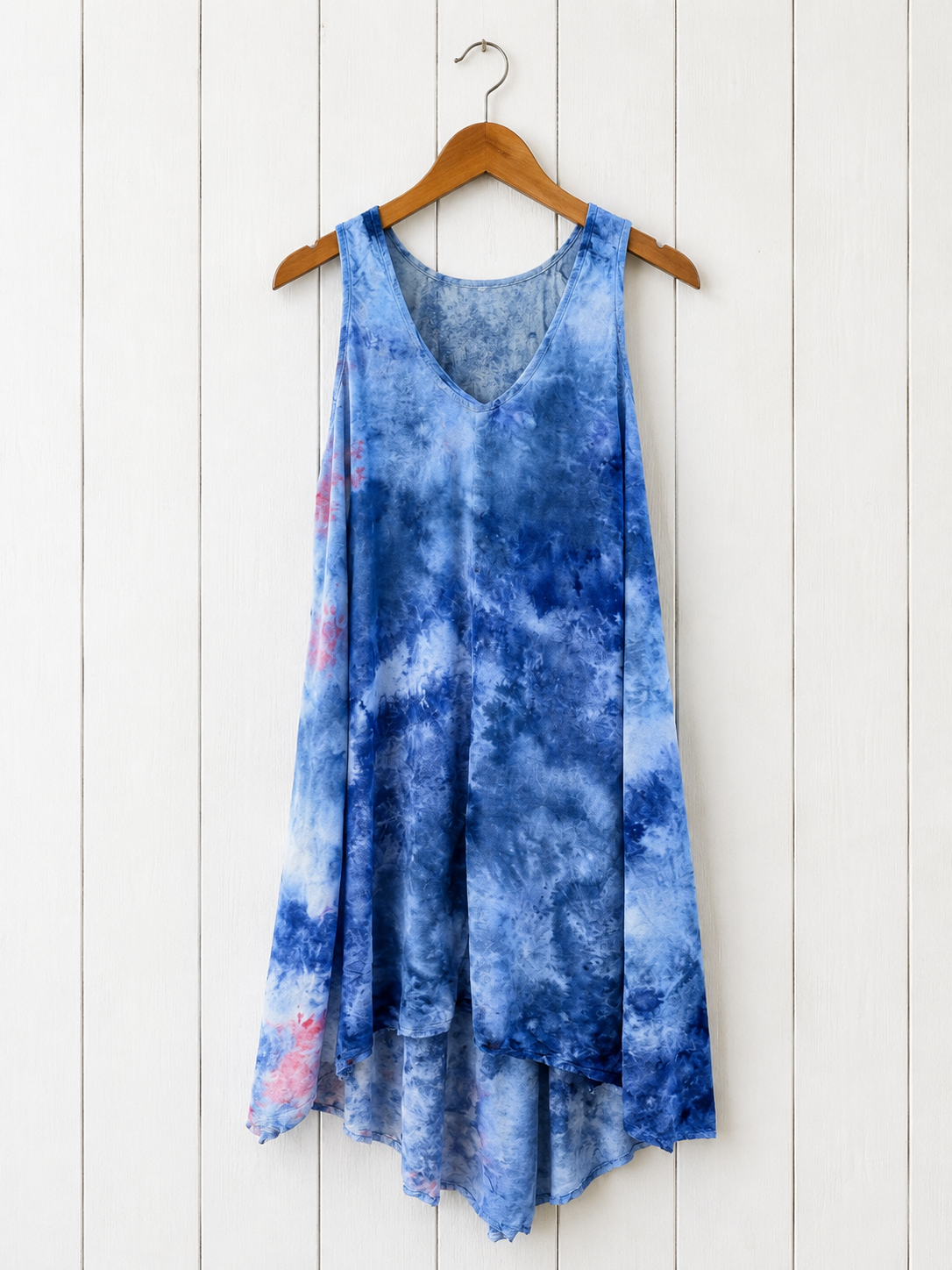 One of a Kind Watercolor Ice Dyed Hi Lo Dress- Blues