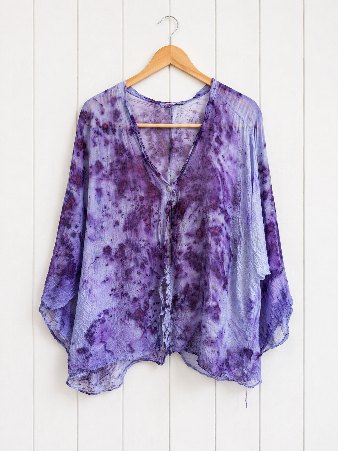 Rose Dyed: Silk Button Down:Light blues + purple