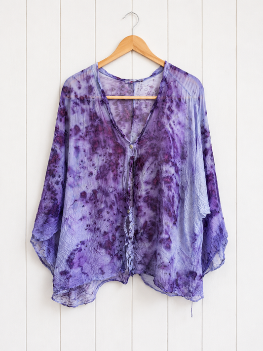 Rose Dyed: Silk Button Down:Light blues + purple