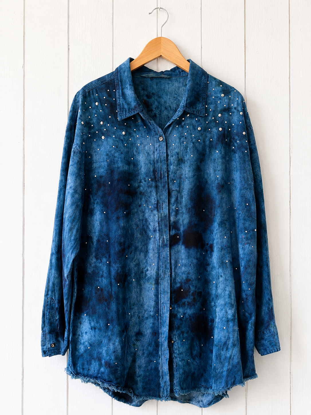 Watercolor: Ice Dye, One of a Kind Button Down Denim Button down/Jacket -Flowy EXL-1Ex