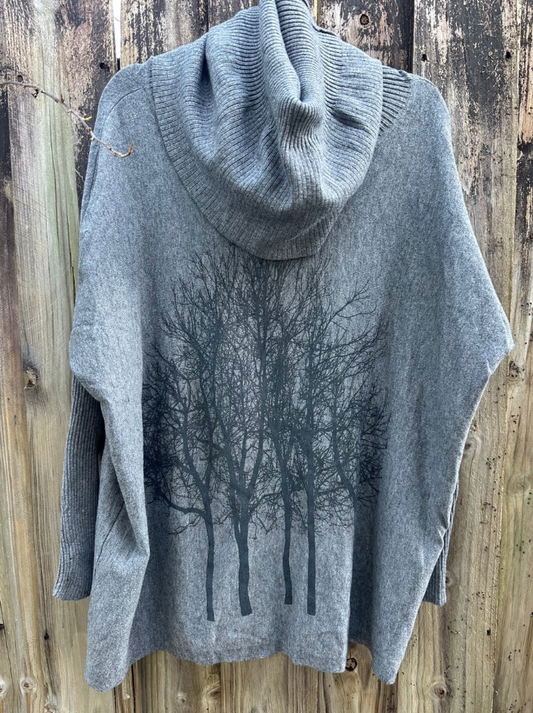 Fairytale Trees Turtleneck Poncho Light Gray -Classic oversized sweater