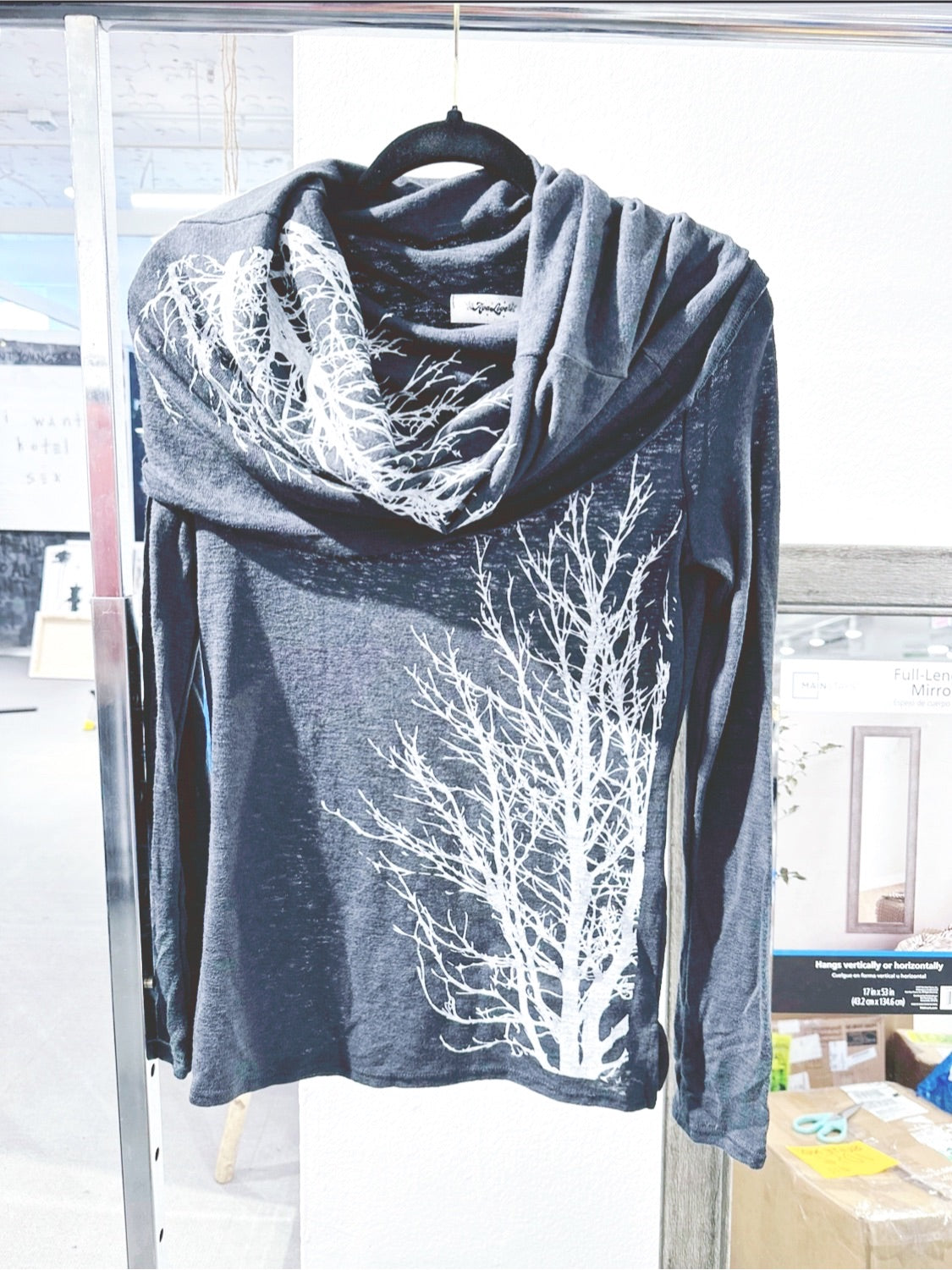 Tree Amulet Cowl Neck Long Sleeve Charcoal