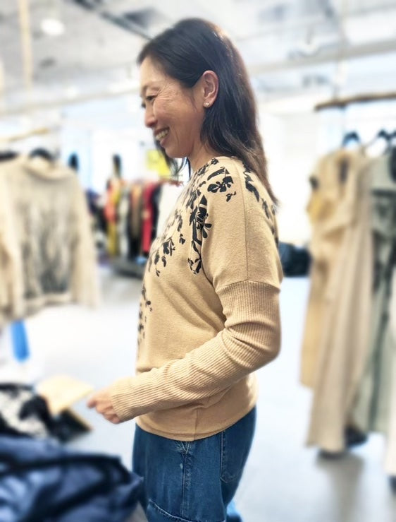 Leafy Lightweught Sweater Inky Night - Two Sided Print