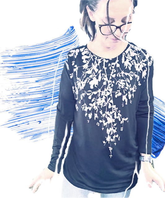 Leafy Long Sleeve Button Tunic