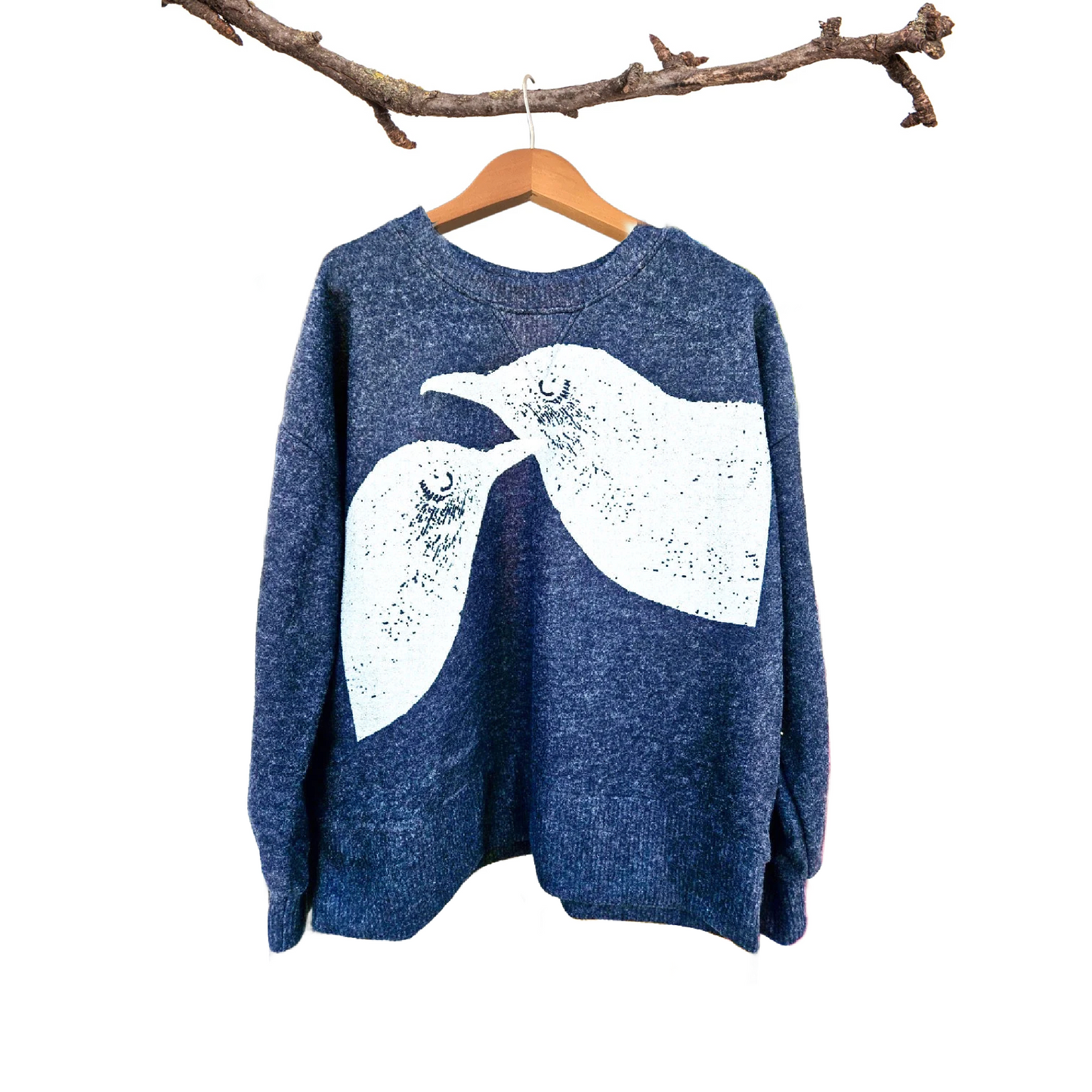 Moon Birds Ultra Vegan Sweater Thick- Charcoal with Silver Birds