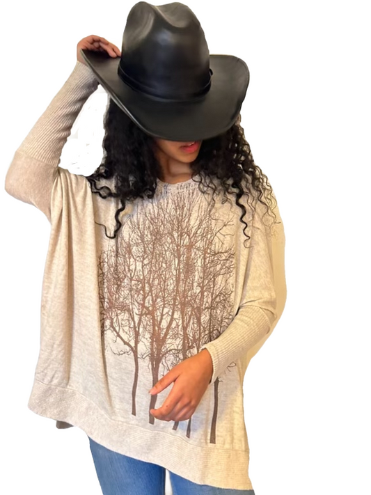 Rose Gold Fairytale Trees Oatmeal Swing Sweater- Flowy Cut- Wabi Sabi-ALL SIZES