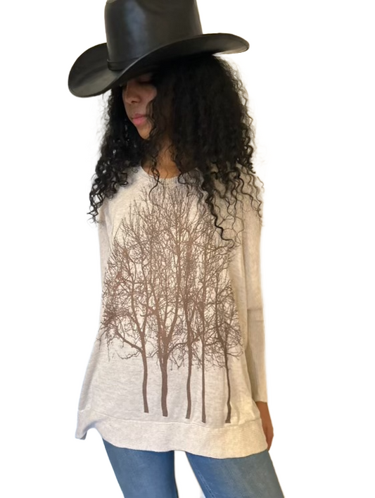 Rose Gold Fairytale Trees Oatmeal Swing Sweater- Flowy Cut- Wabi Sabi-ALL SIZES