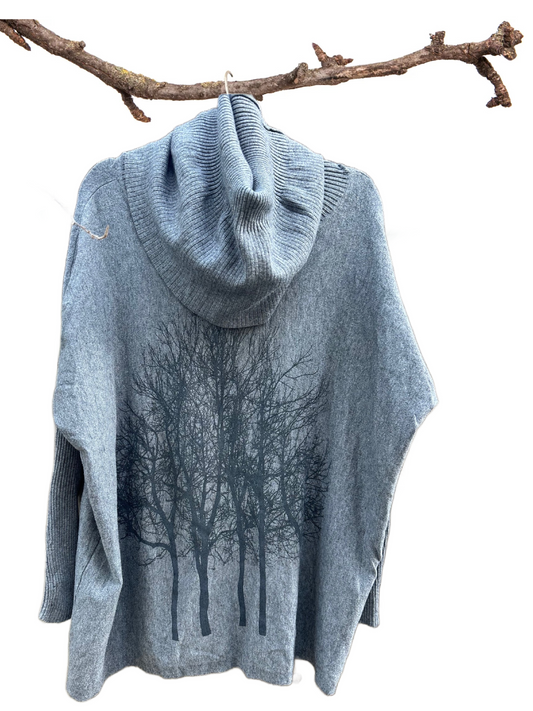 Fairytale Trees Turtleneck Poncho Light Gray -Classic oversized sweater