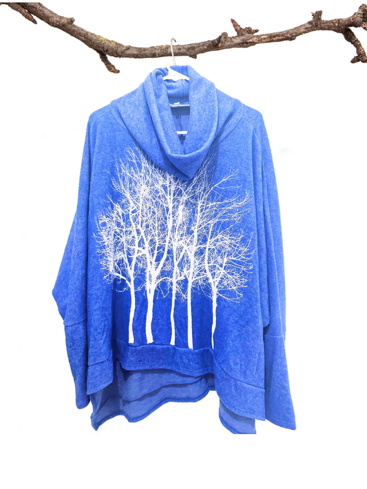 Fairytale Tree Turtleneck Fleecy Sweater -Cornflower Blue-Sample-LIMITED SIZES- runs large