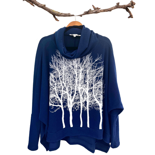Fairytale Tree Turtleneck Cashmere Fleecy Sweater -Navy-ALL SIZES