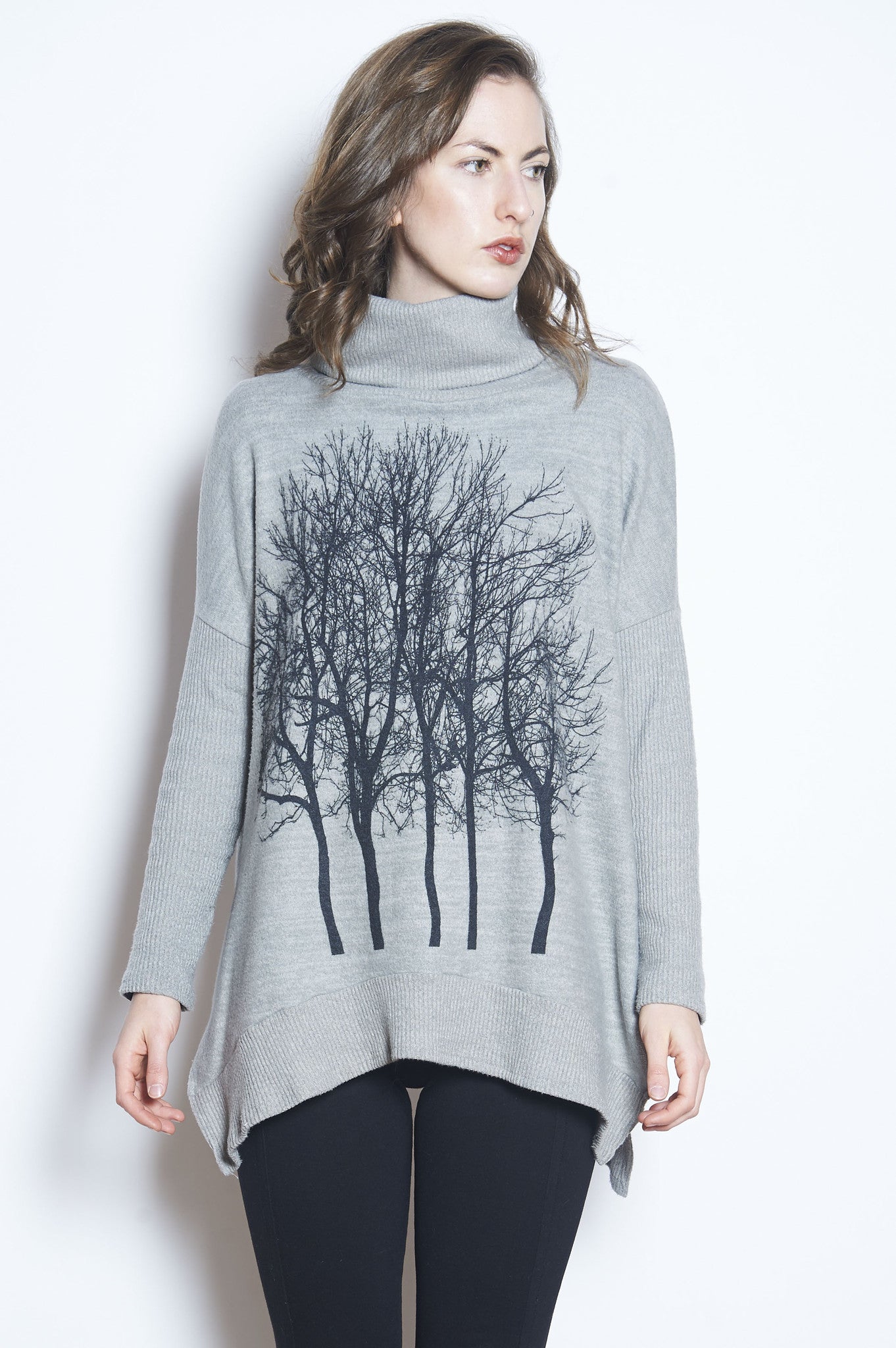 Fairytale trees cowl neck poncho light grey