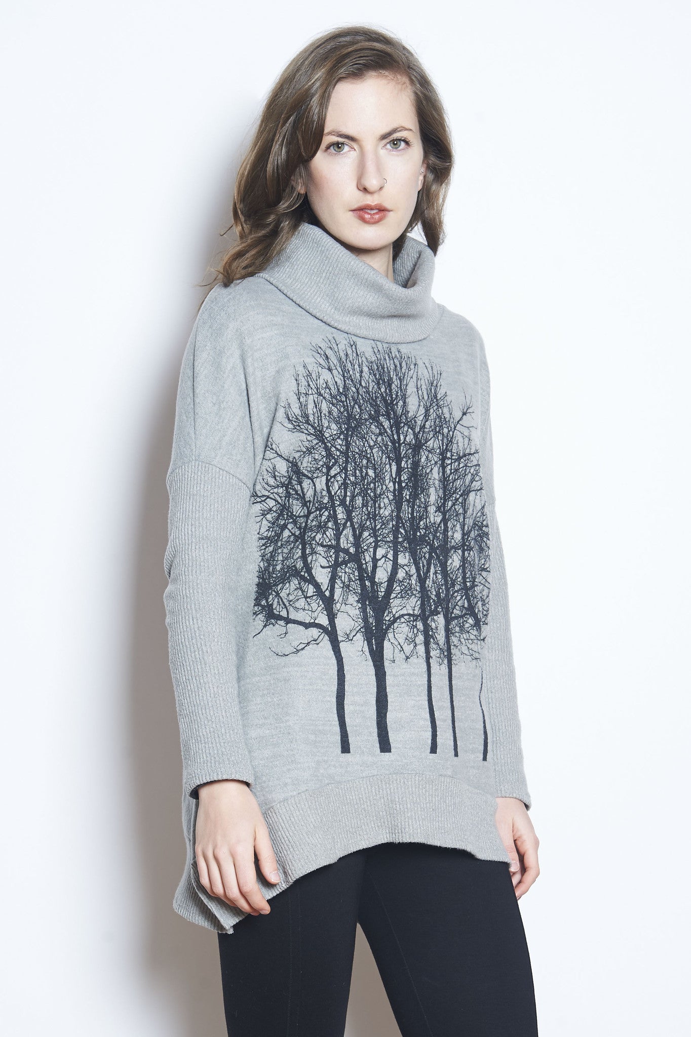 Fairytale trees cowl neck poncho light grey