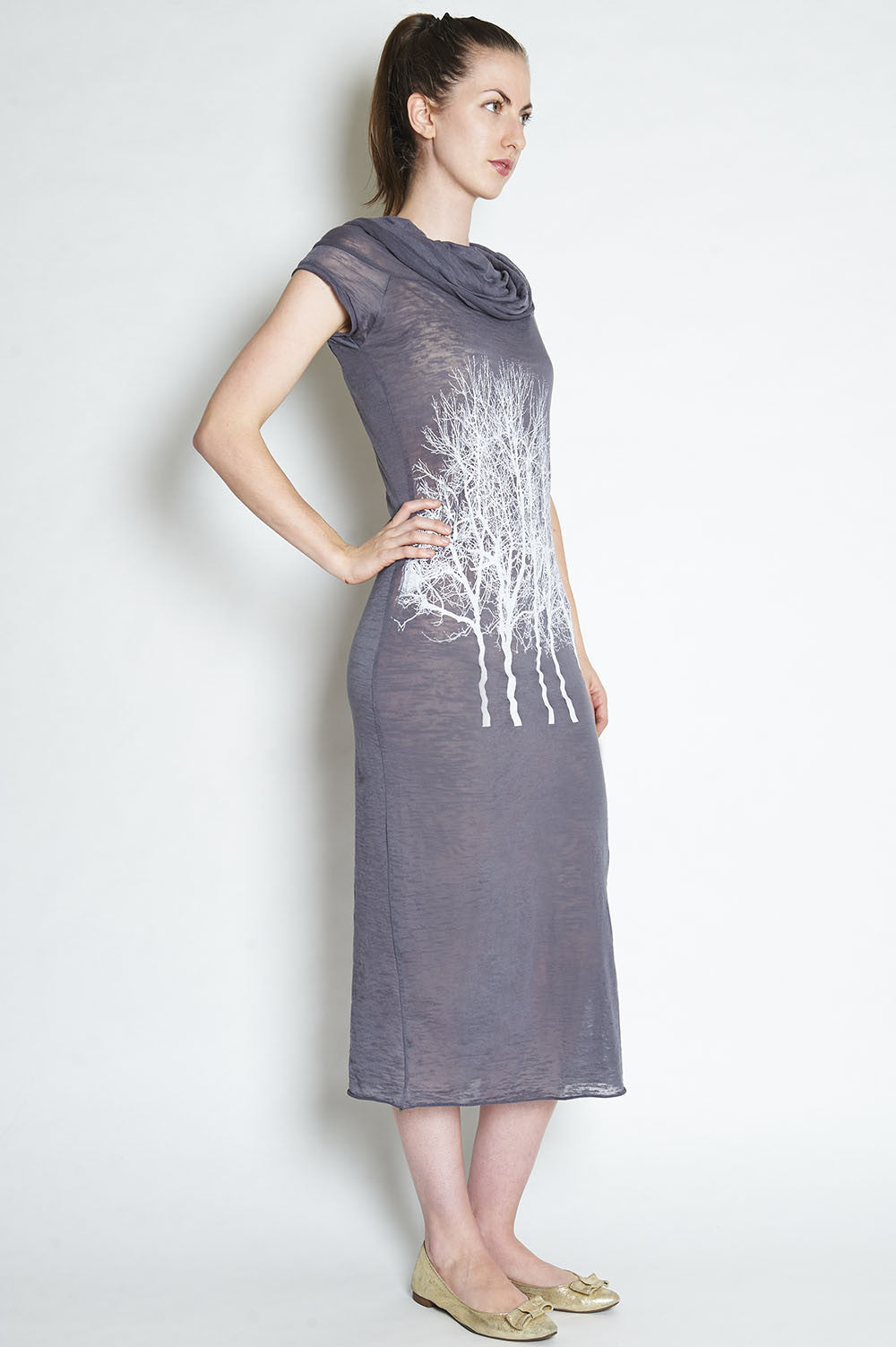 Fairytale Trees Cowl Dress in Slate/Purple