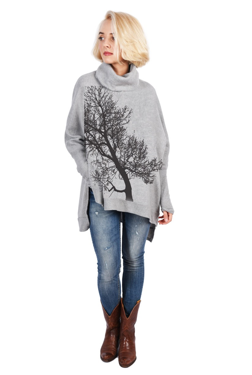 Leaning Tree Poncho Light Gray