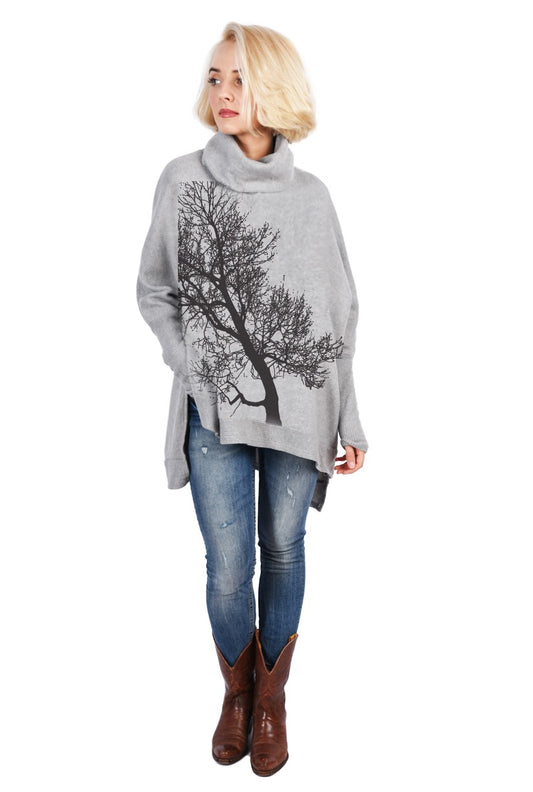 Leaning Tree Poncho Light Gray