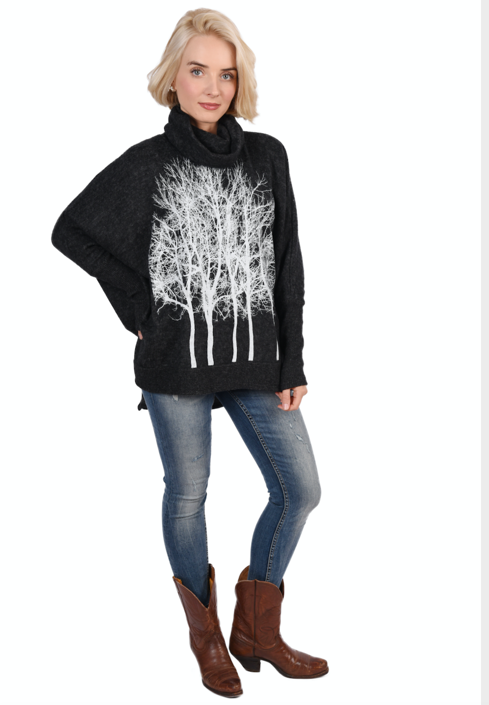 Fairytale Trees Poncho with Sleeves Charcoal