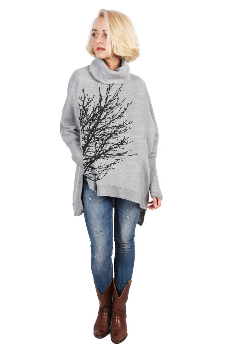 Sideways Trees Poncho Light Gray