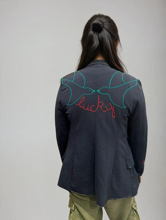 Hand Embroidered Jacket- LUCKY BlueBirds-NAVY