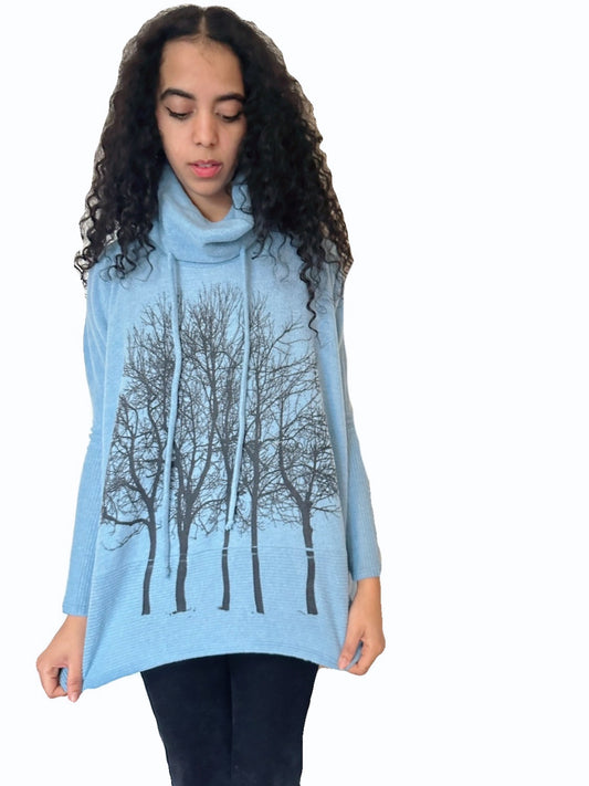 Fairytale Trees Drawstring Sweater Light Blue