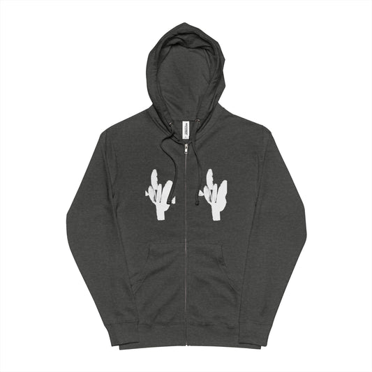 Saguaro Cactus Zip-Up Hoodie — Minimal White Cactus Graphic on Forest Green, THE STORE by avalove