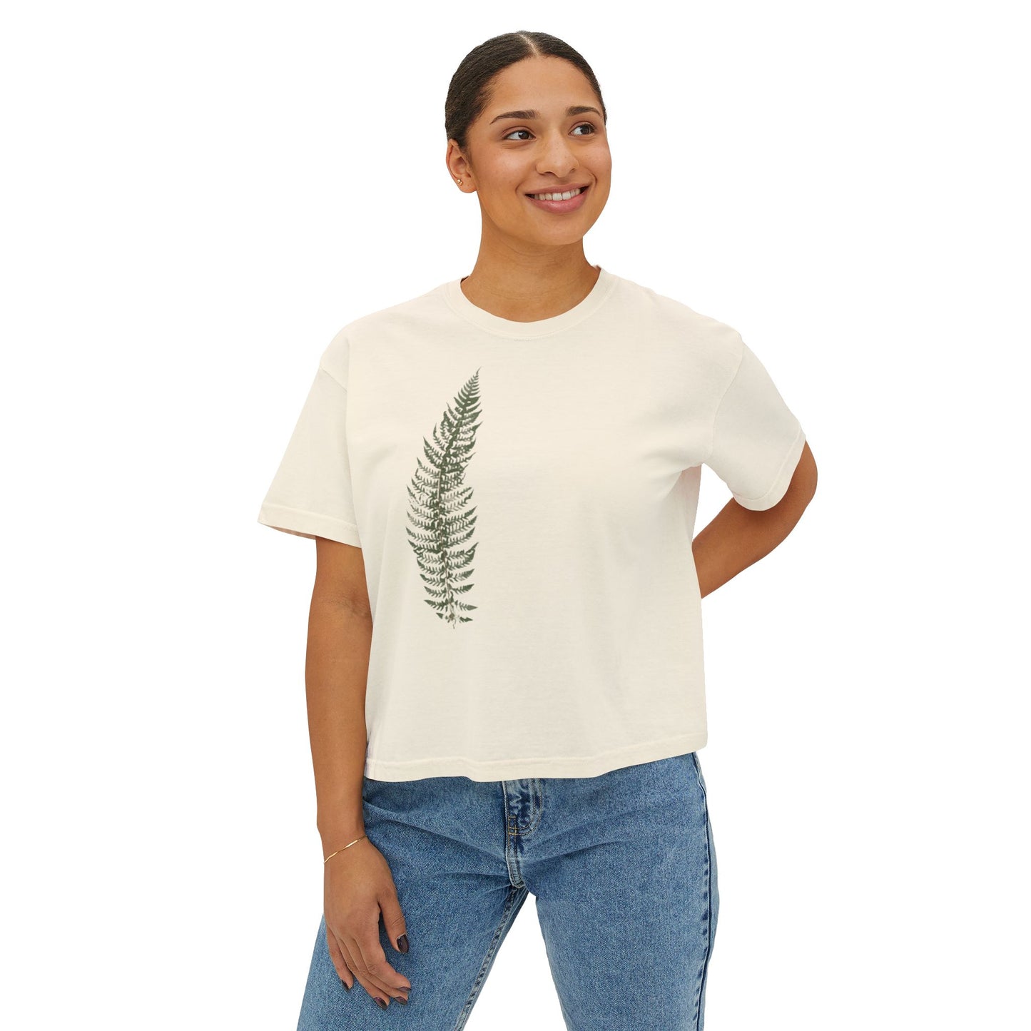 Fern Print Boxy Tee — Minimal Botanical Women’s T-Shirt