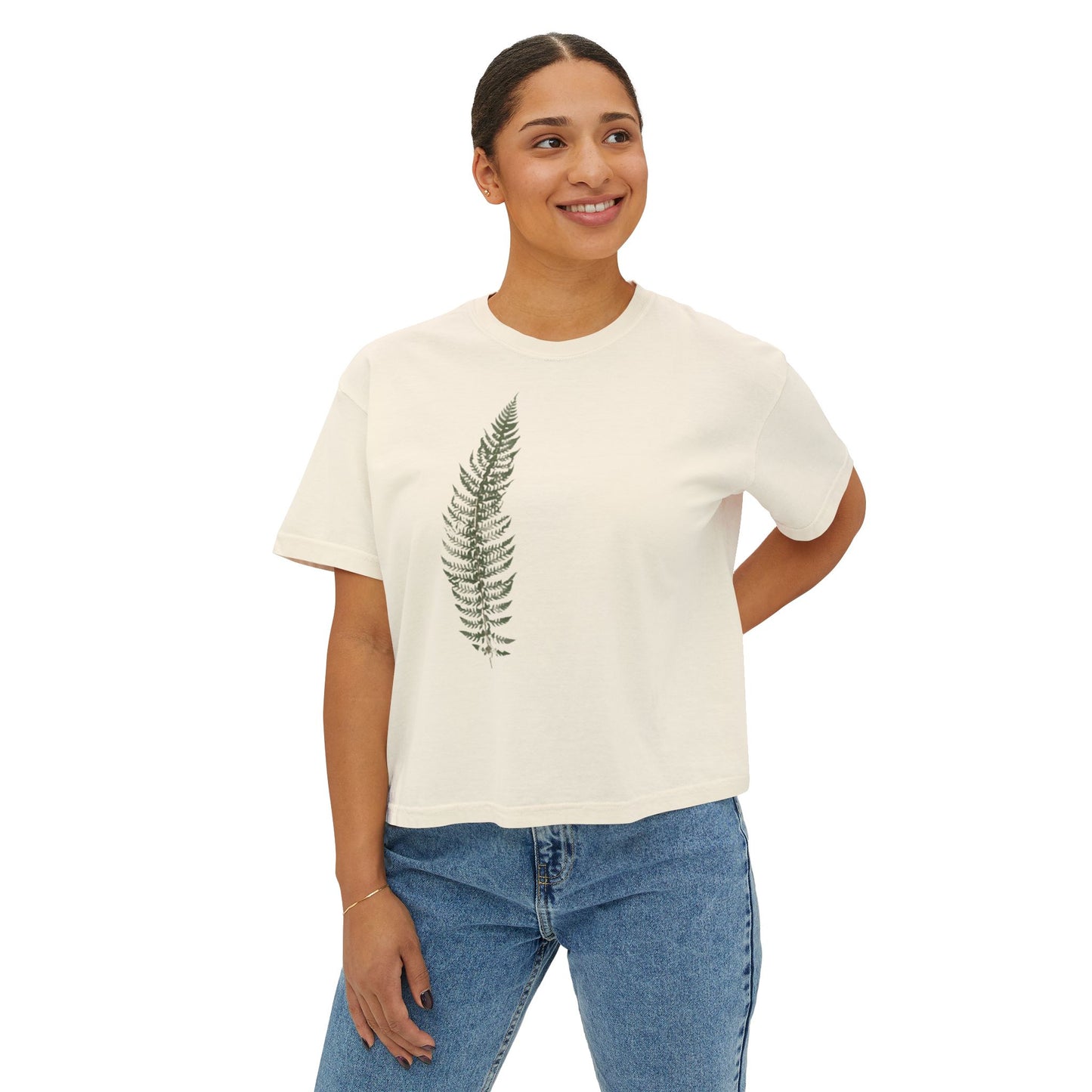 Fern Print Boxy Tee — Botanical Women's Crop T‑Shirt