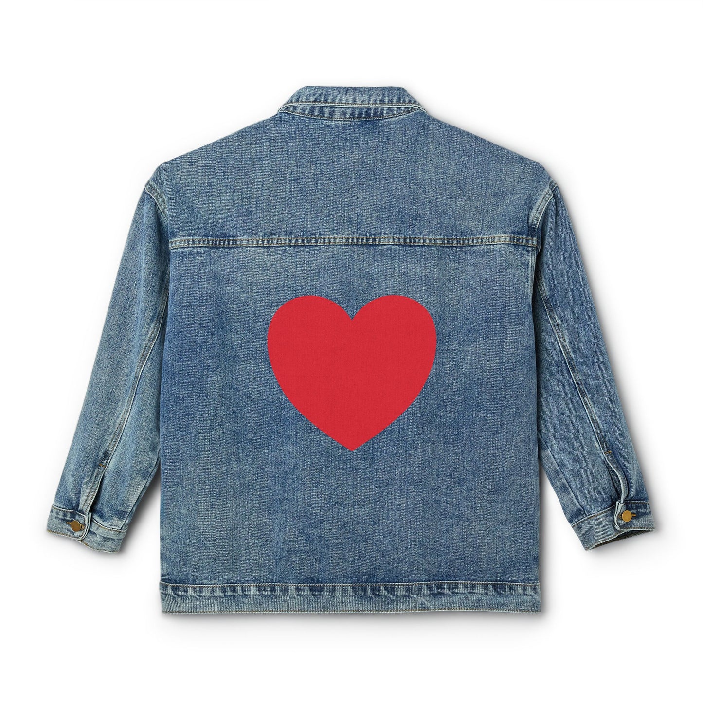 BIG HEART Denim Jacket — Classic Women's Jean Jacket with Red Heart Back Graphic