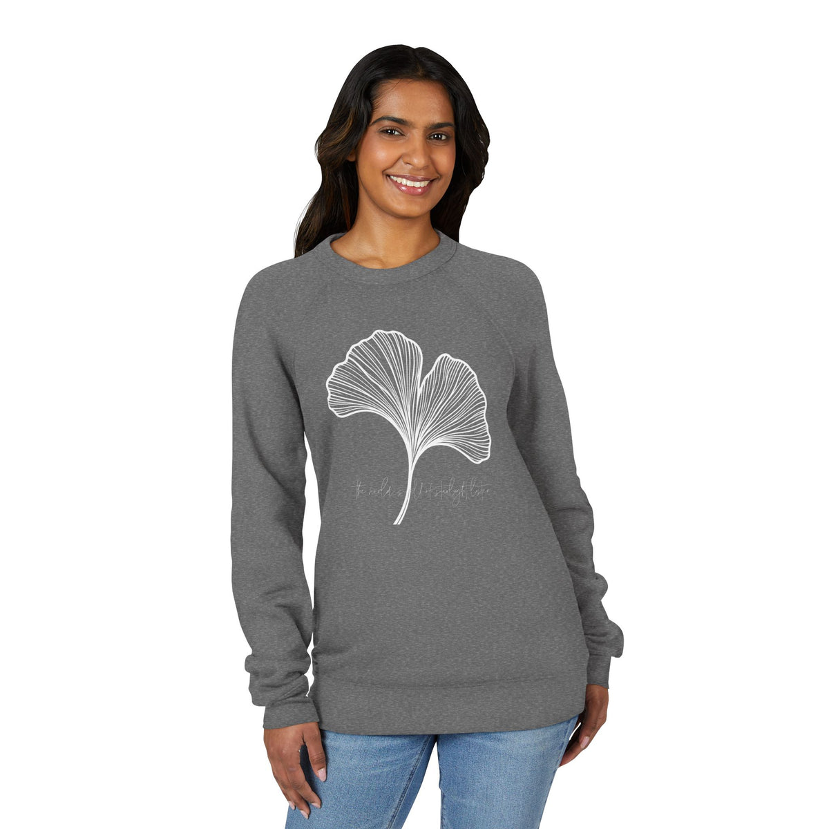 The World is Full of Starlight Poetry Ginkgo Leaf Sweatshirt — Minimal Botanical Crewneck- The Store by avalove