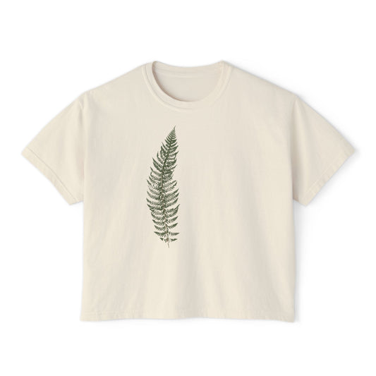 Fern Print Boxy Tee — Botanical Women's Crop T‑Shirt