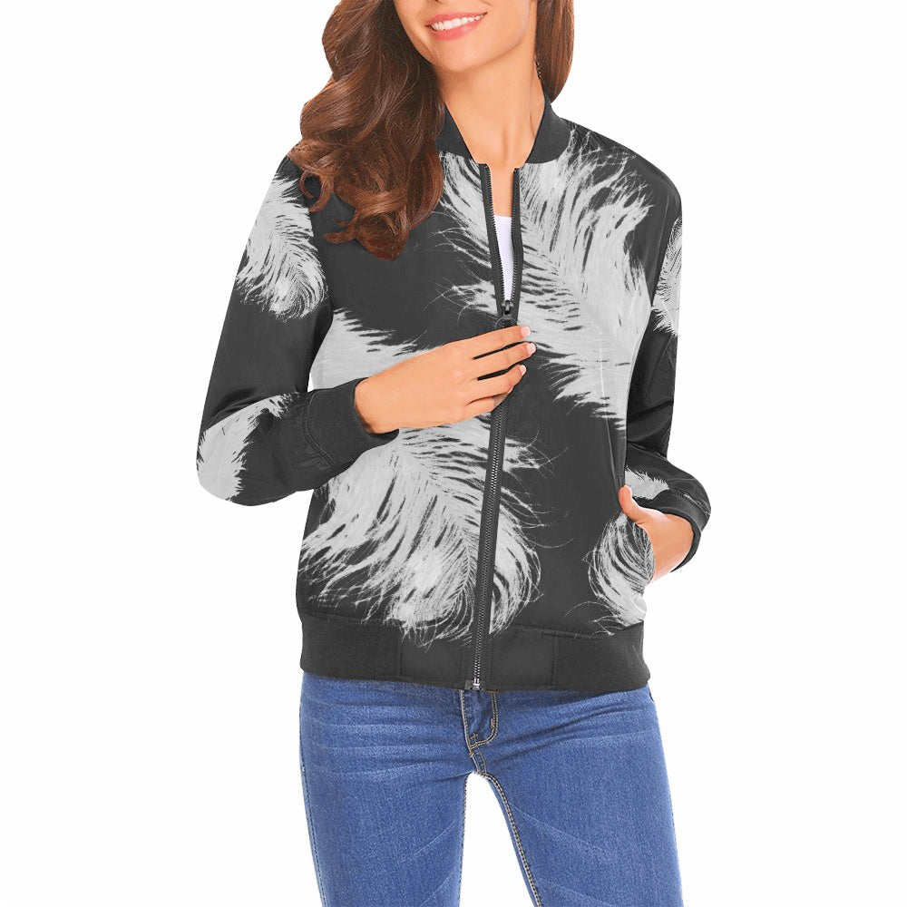 Writer's Quill Bomber Jacket- Black + Silver