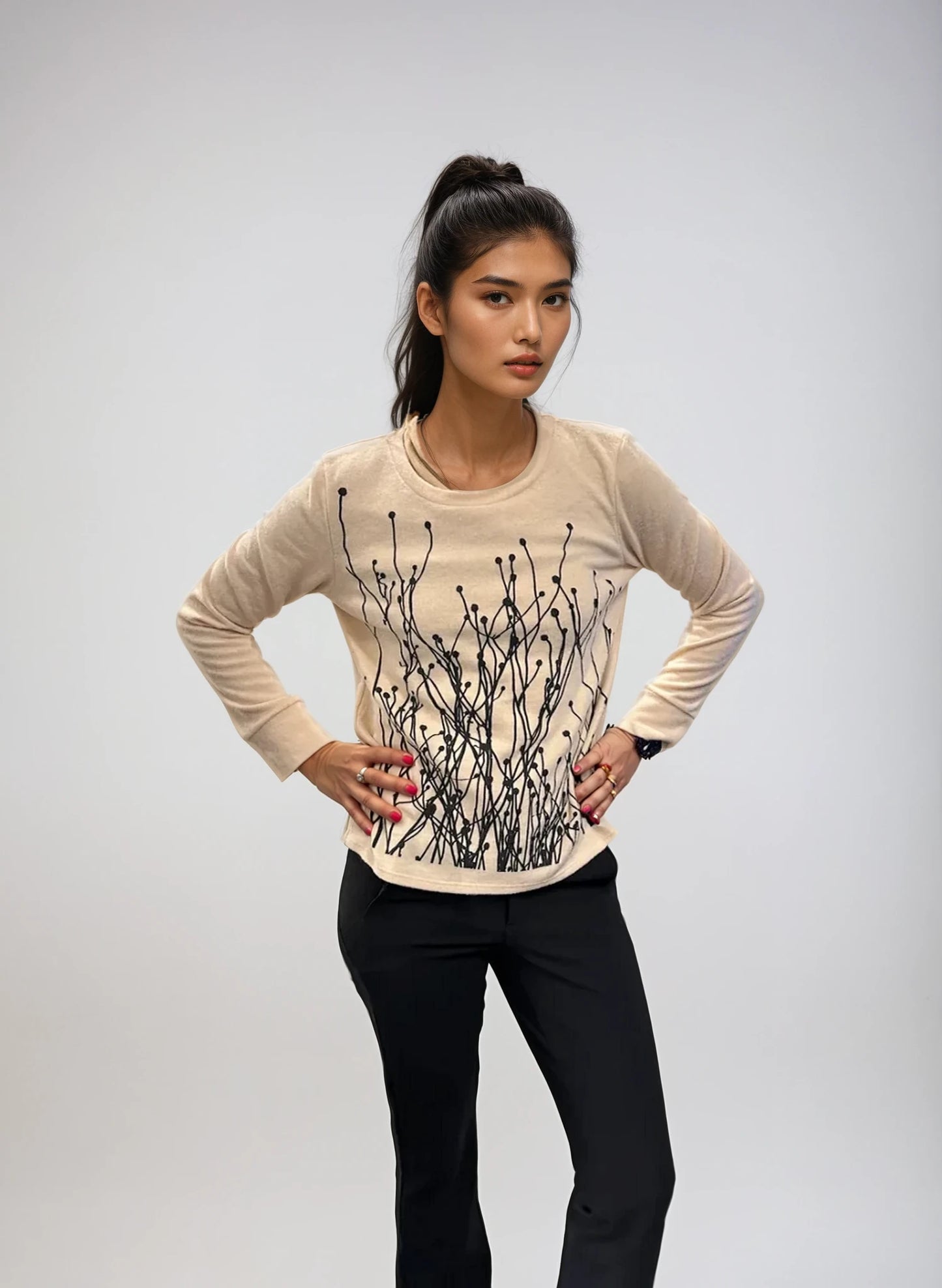 Field Two Sided Print Limited Edition : Basic Lux Vegan Cashmere Fleece-oatmeal crew- only M