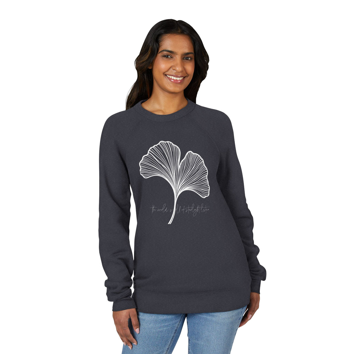The World is Full of Starlight Poetry Ginkgo Leaf Sweatshirt — Minimal Botanical Crewneck- The Store by avalove