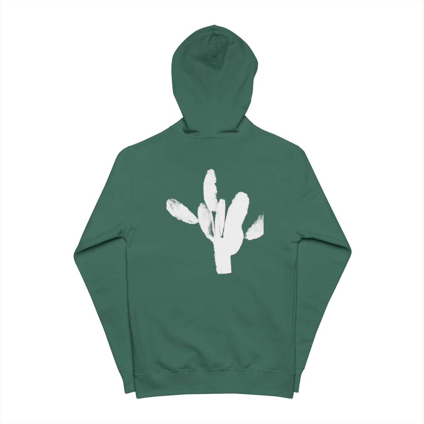 Saguaro Cactus Zip-Up Hoodie — Minimal White Cactus Graphic on Forest Green, THE STORE by avalove