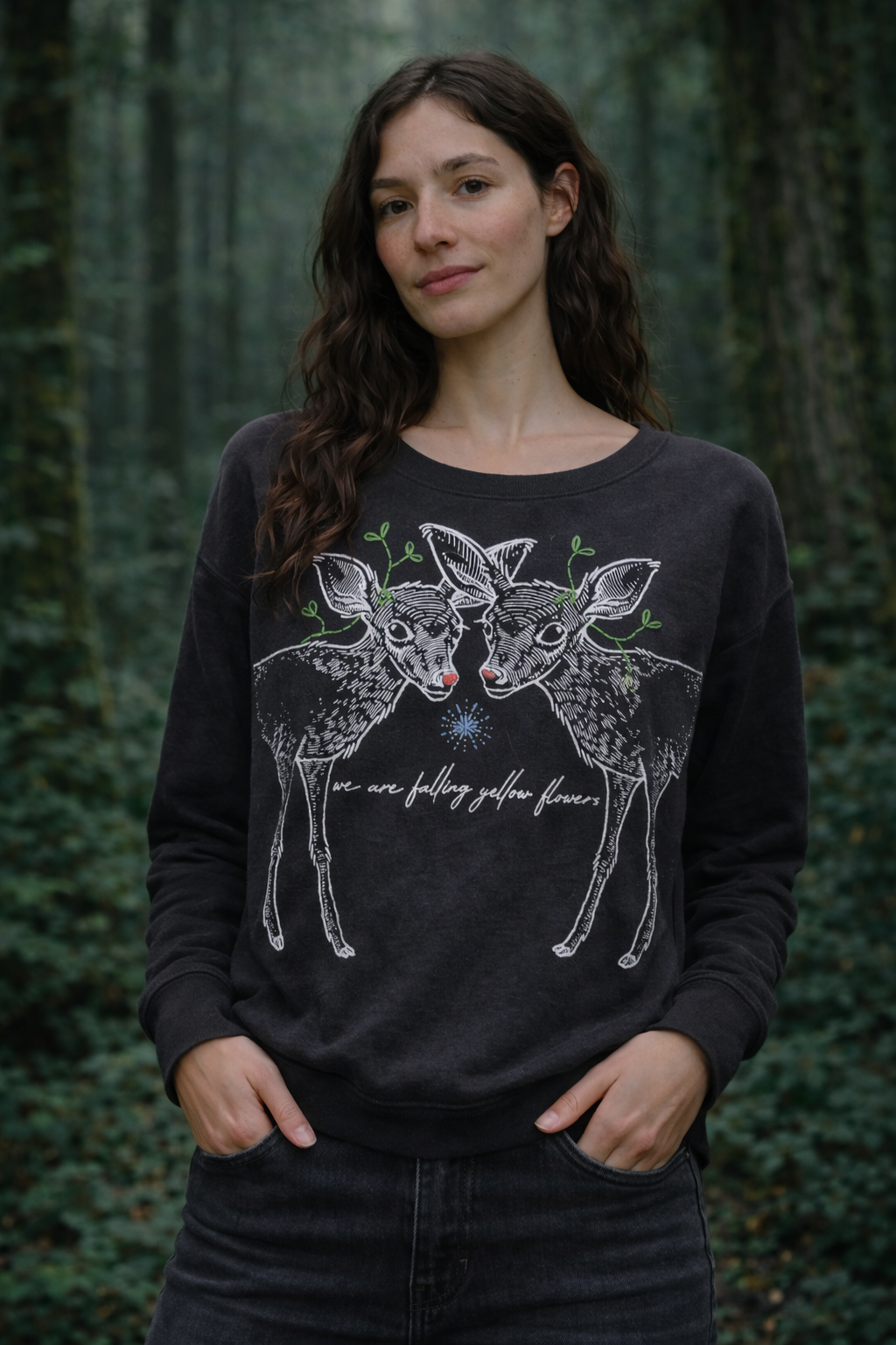 We are Falling Yellow Flowers: Two Deer -Limited Edition Embroidery