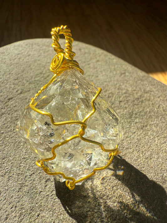 Herkimer Diamond Talisman: Golden Healer, Rare Trinity