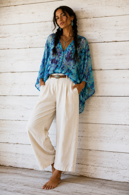 Rose Dyed: Silk Button Down: pure rose + blue