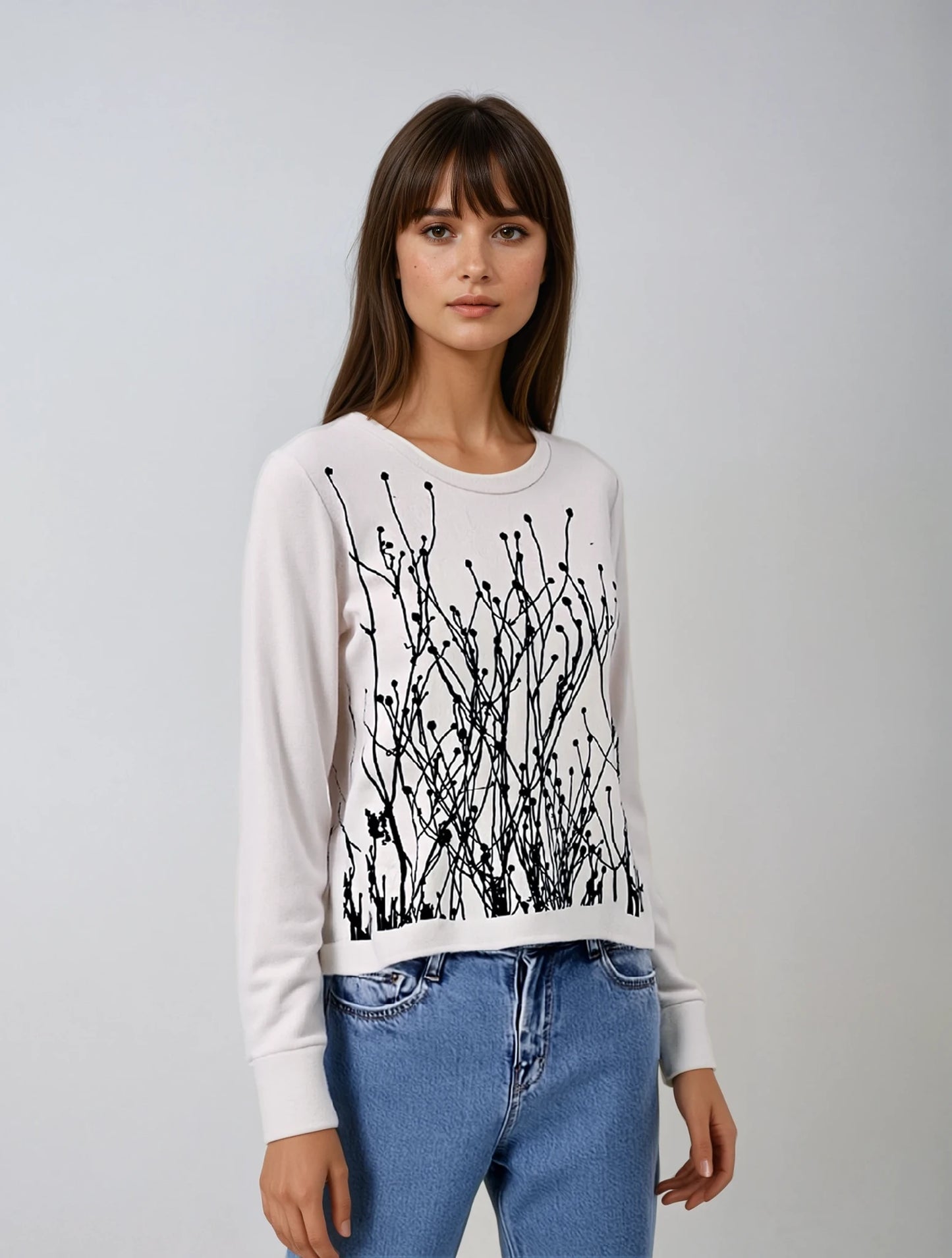 Field Two Sided Print Limited Edition : Basic Lux Vegan Cashmere Fleece-oatmeal crew- only M