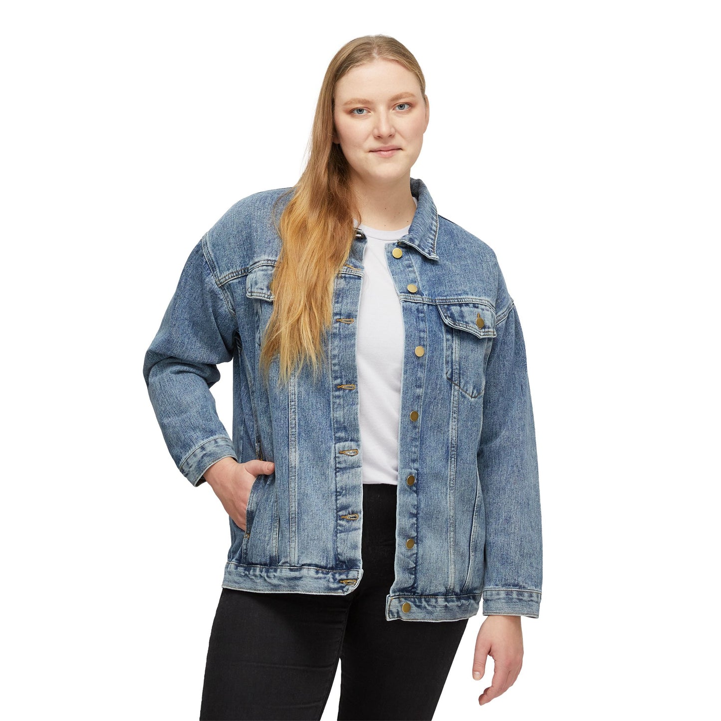 BIG HEART Denim Jacket — Classic Women's Jean Jacket with Red Heart Back Graphic