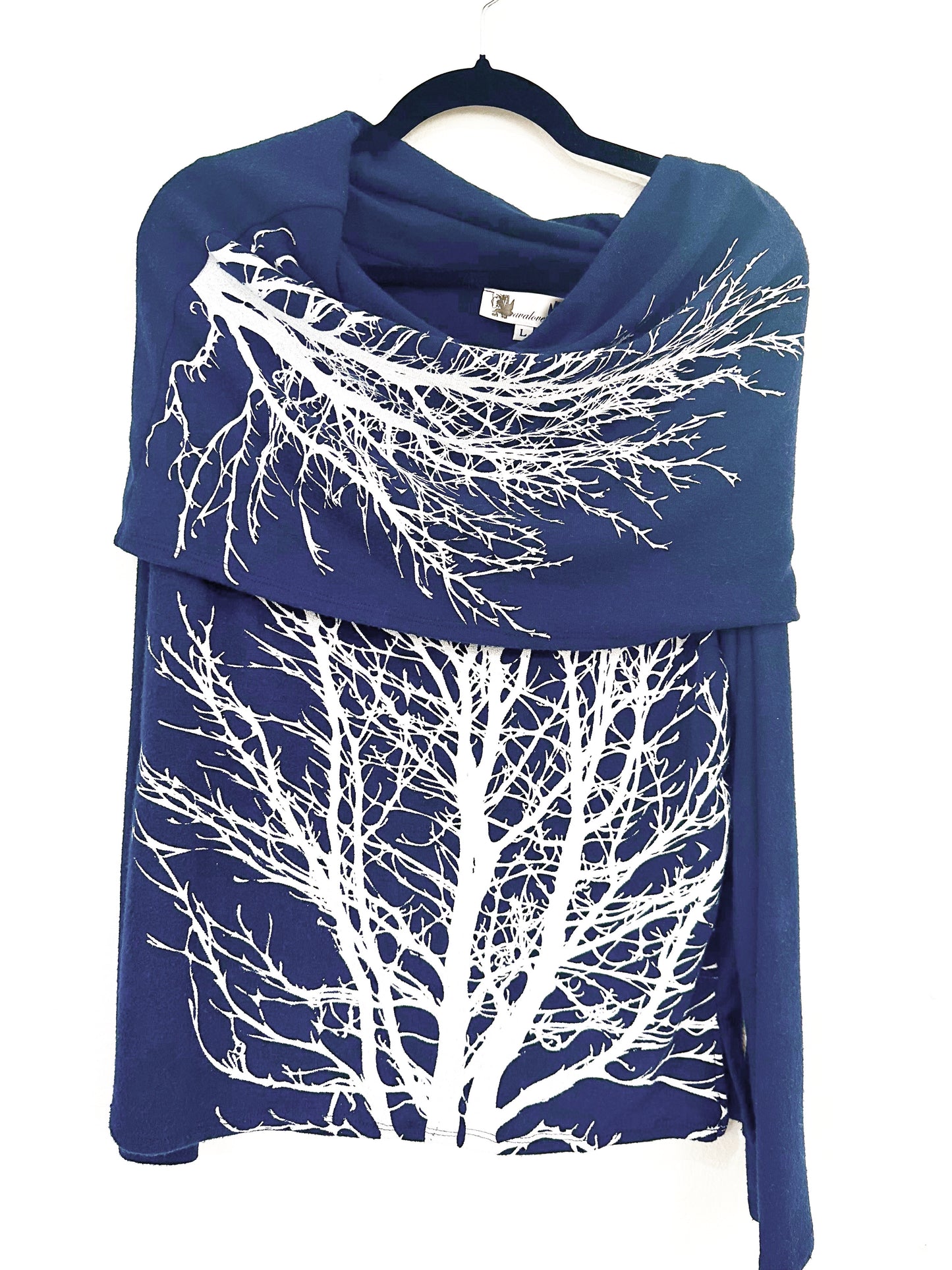 Tree Amulet Cowl- Big Branch Cowl Neck Sweater-Navy Limited Edition