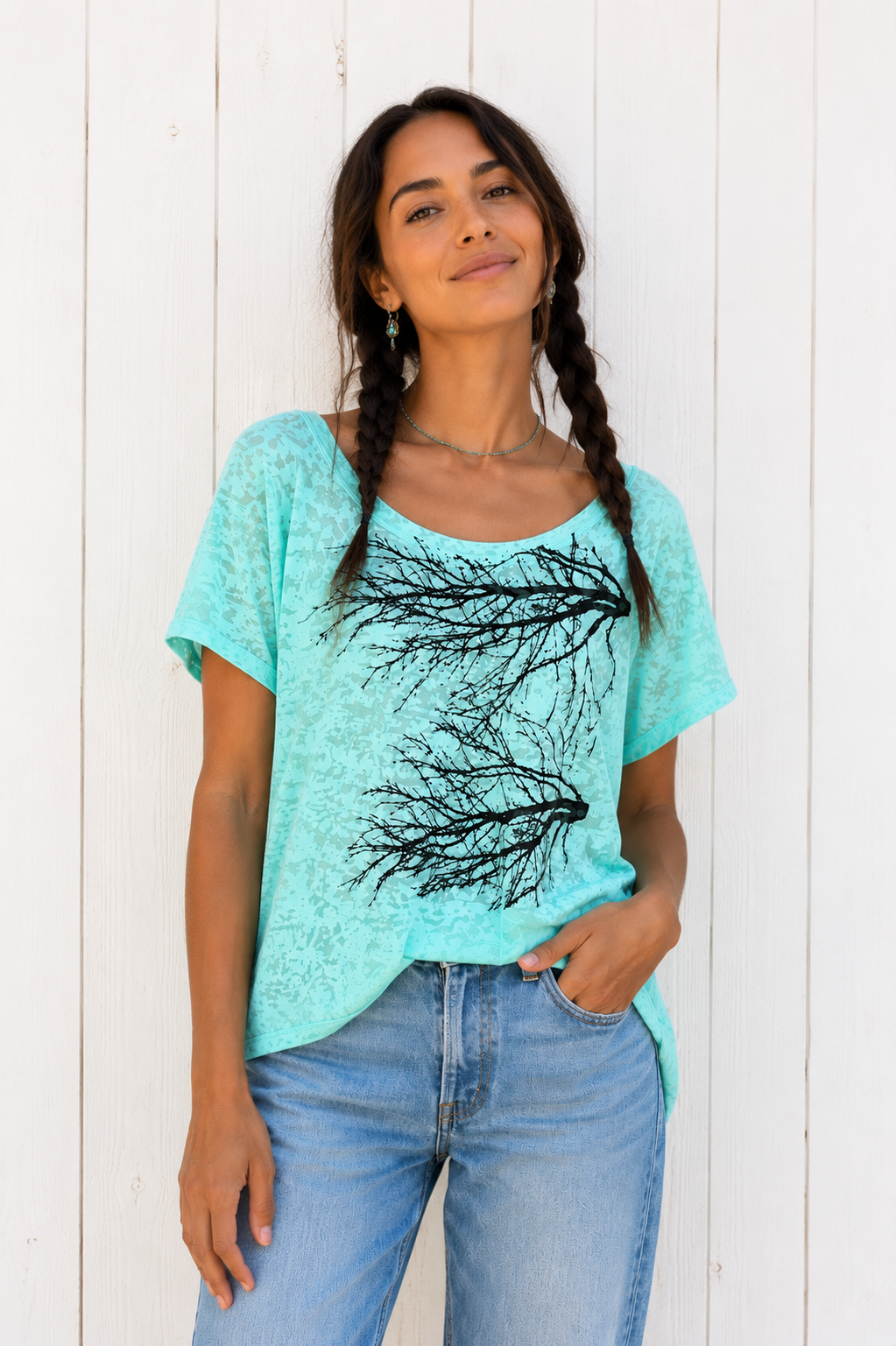 Two Tree Burnout Tee-electric sage