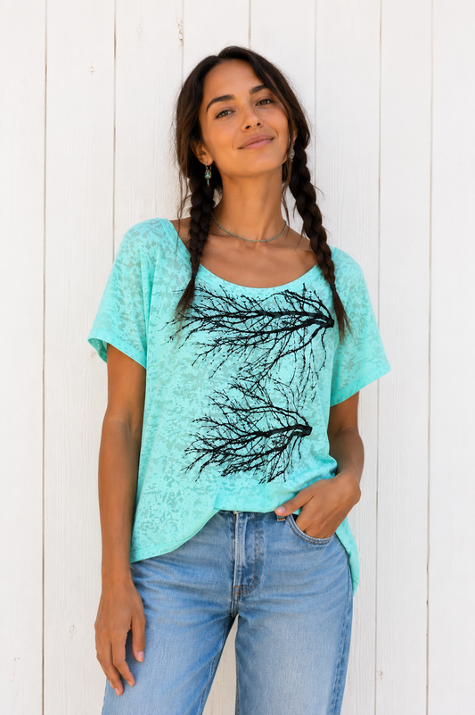 Two Tree Burnout Tee-electric sage
