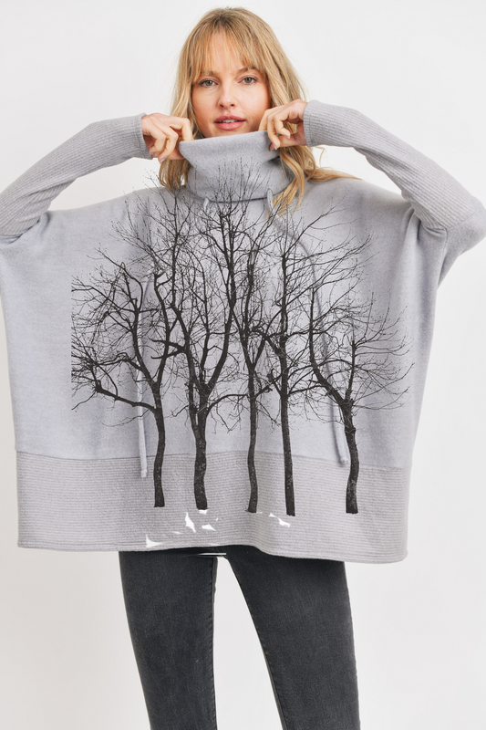 Fairytale Trees Drawstring Sweater Light Gray