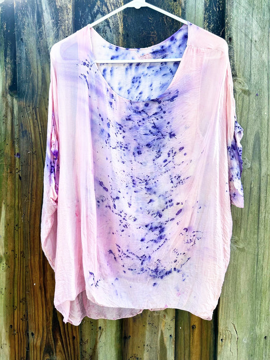 Flower Dye Chiffon Half Caftan- Rose Petal Pink