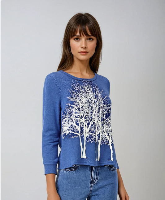 Fairytale Tree Basic Vegan Cashmere Fleece Sweater-Lux-Cornflower