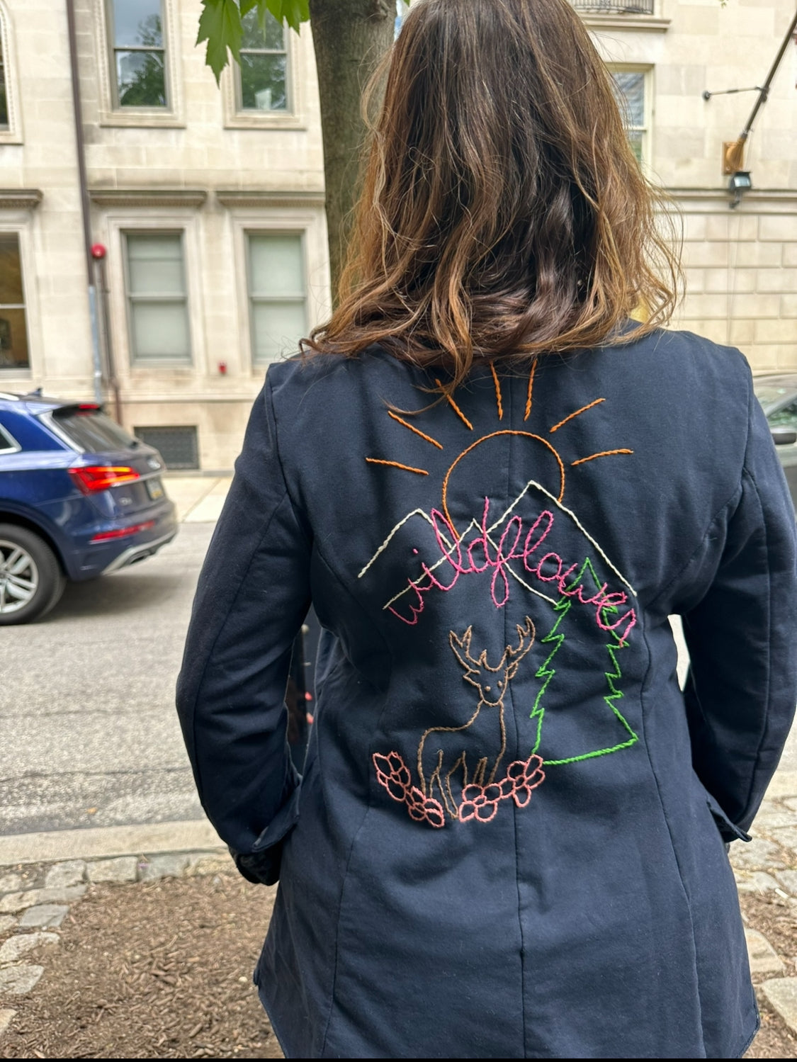 Meadow: Hand Embroidered Deer Jacket-NAVY