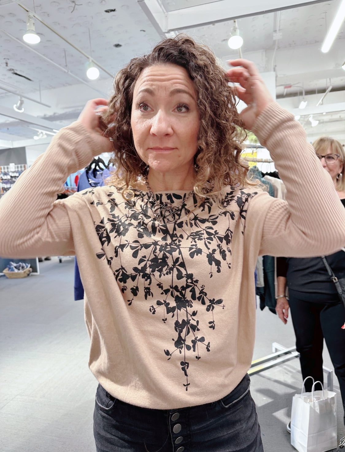 Leafy Lightweught Sweater Inky Night - Two Sided Print